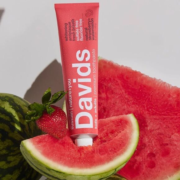 NWT David’s Natural Toothpaste Kids + adults strawberry watermelon - Picture 2 of 7